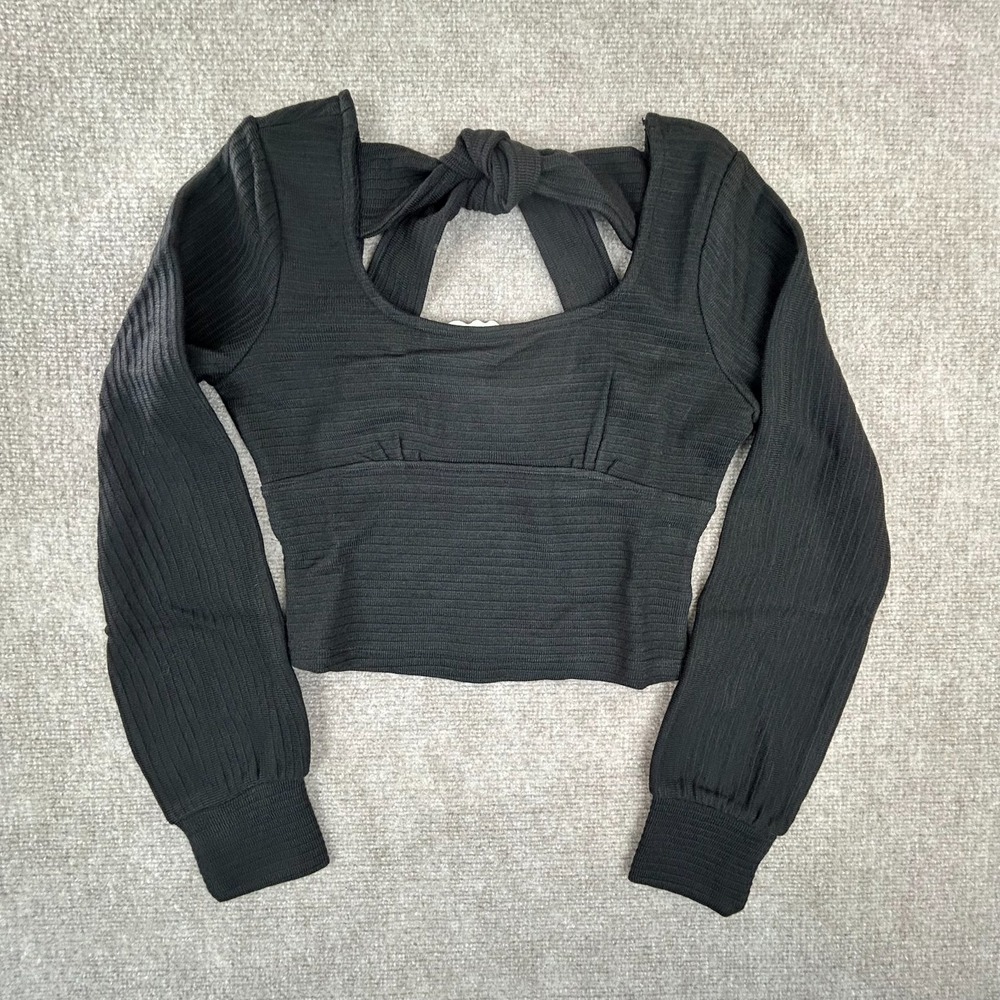 Band of the Free Crop Knit Top Womens Small Black Tie Back Detail Square Neck